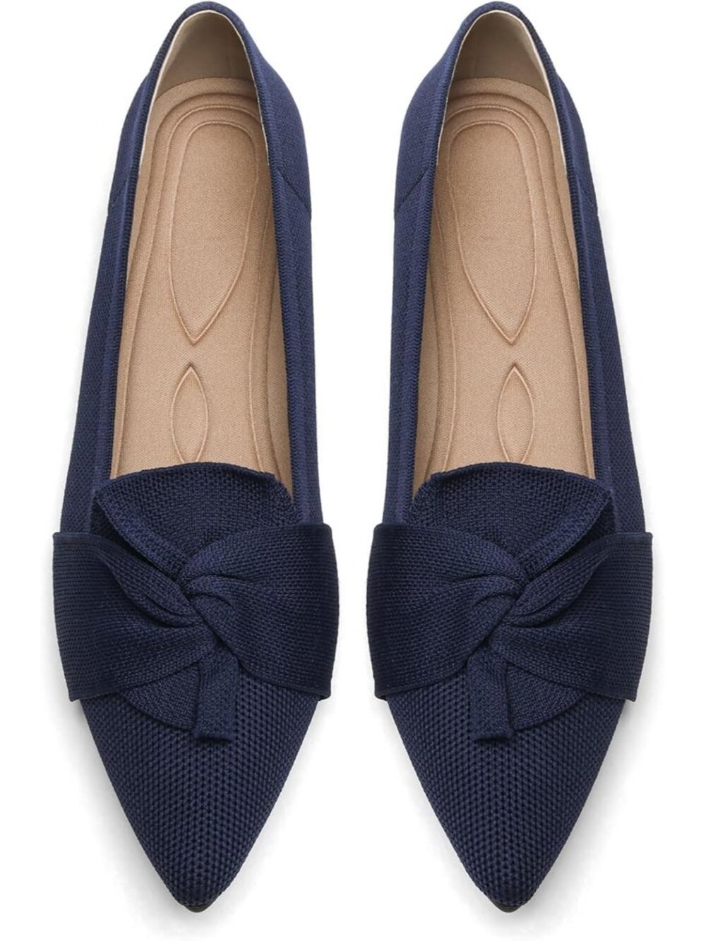 Women's All Blue Comfortable Pointed Toe Knit Foldable Slip On Ballet Flat Shoes